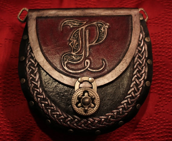 Leather pouch, Monogram- 6" multi-fuctional and low profile! Use as a purse, sporran or renaissance fair pouch!