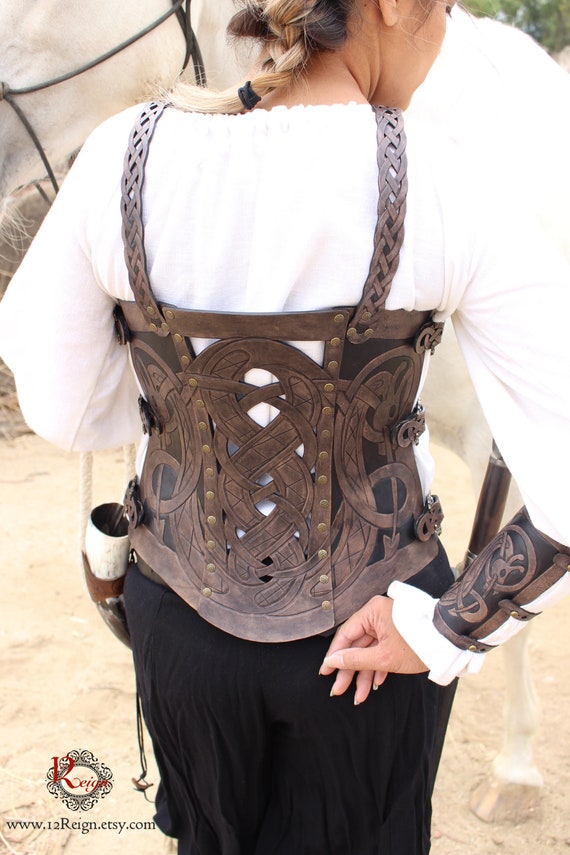 Leather Armor Corset Viking Design Celtic Dragon Cut-out 