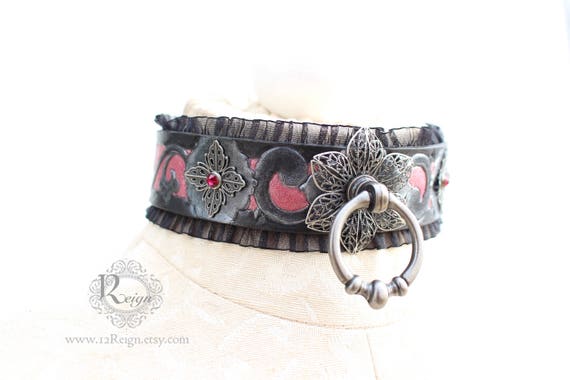 Fetish leather collar- "Garden of Otherworldly Delights." READY TO SHIP! Size: Small (12-14 inch)