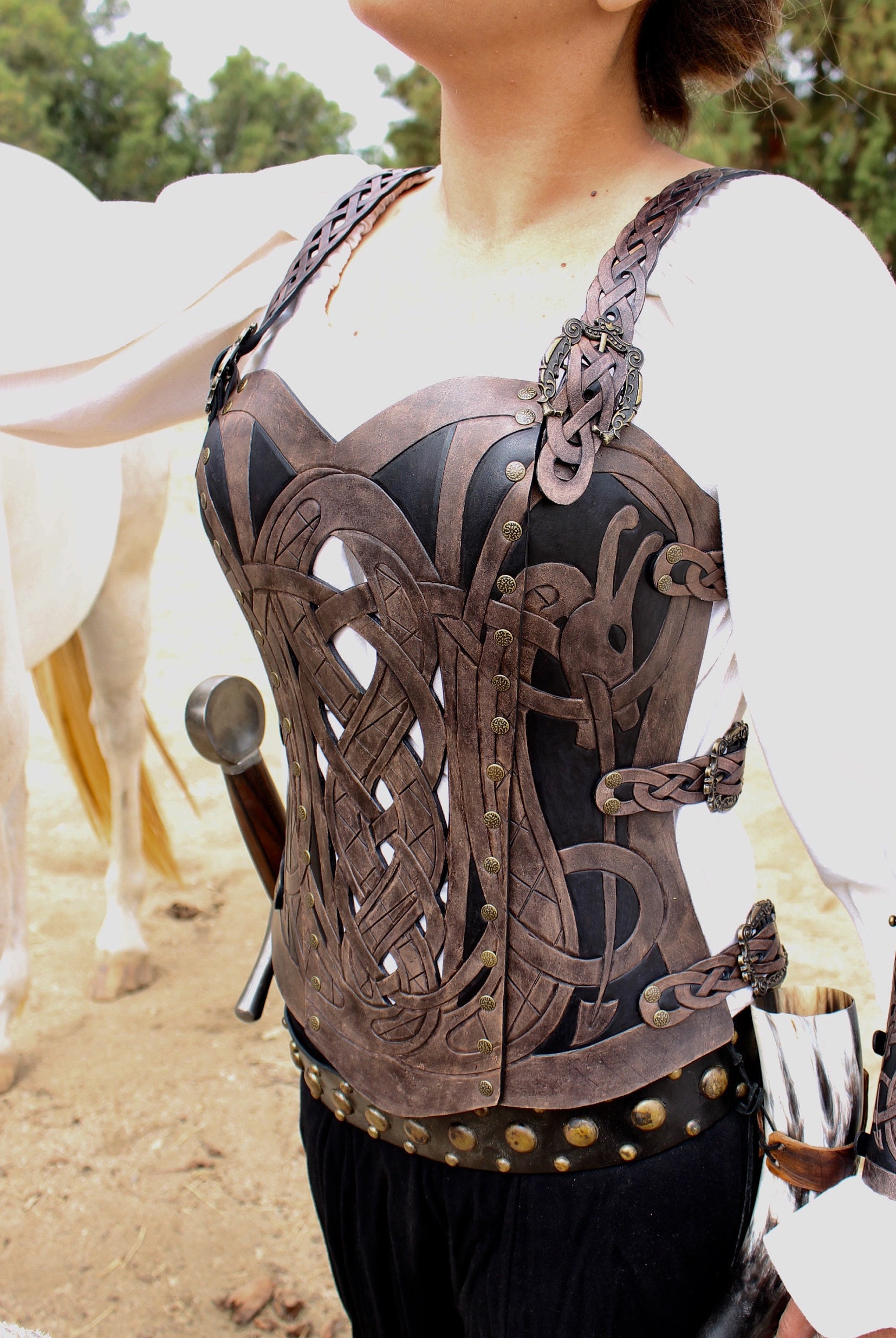 Viking Leather Corset, Medieval Leather Under-bust Corset, LARP