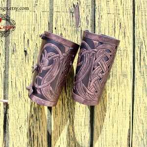 Leather bracers AND pouch, Viking Floki celtic dragon cut-out design. Buy the HALF length bracers and pouch together and get a DISCOUNT image 5