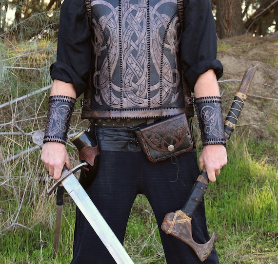 Leather Viking bracers- "Floki" hand stitched leather bracers in our new battle worn design!