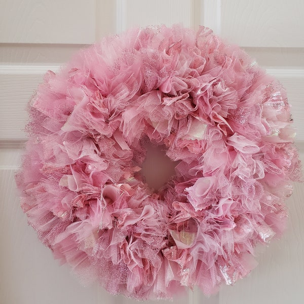 Pink Handmade fabric wreath