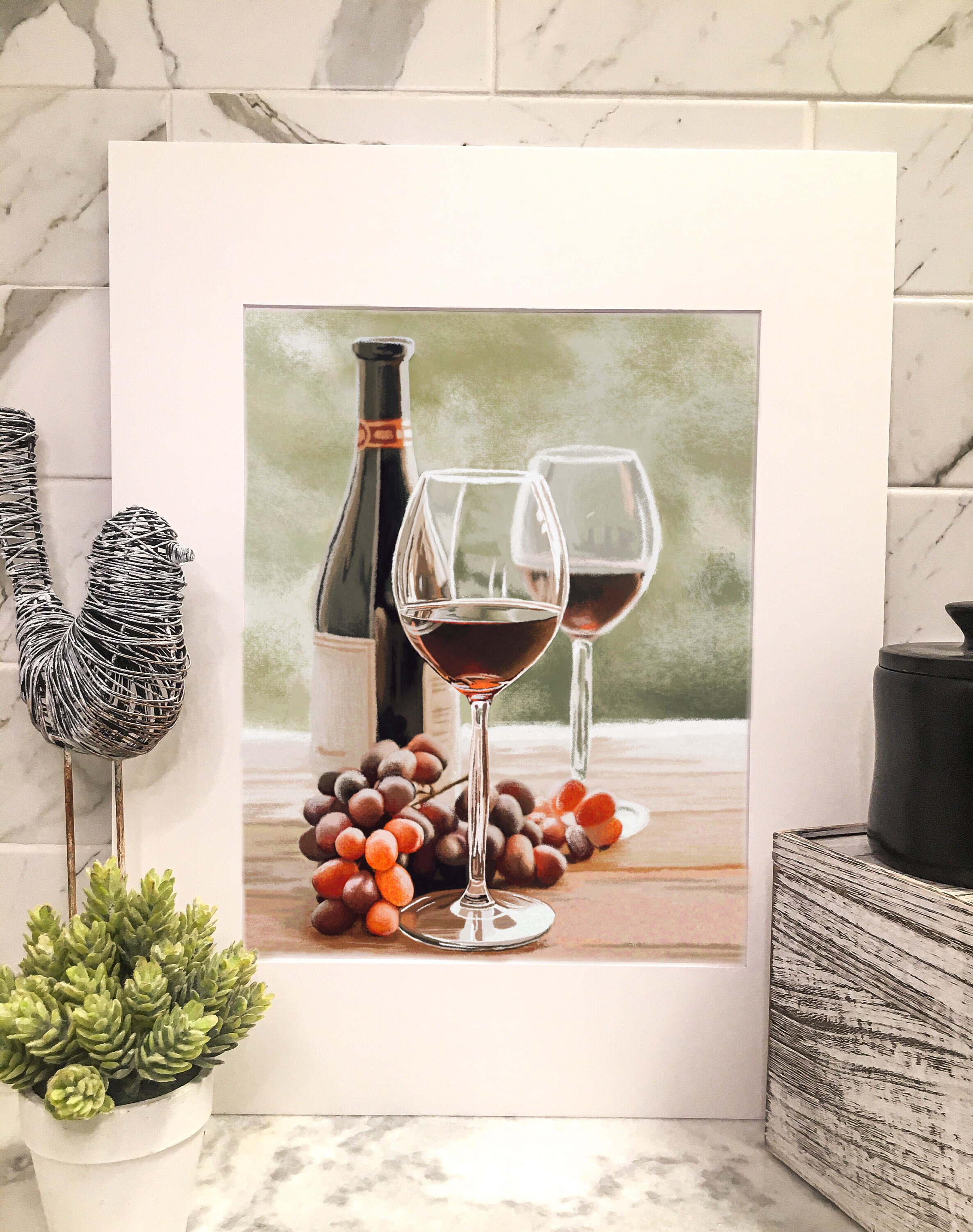 Large Matted Wine Artwork Wall Art Fine Art Print Etsy