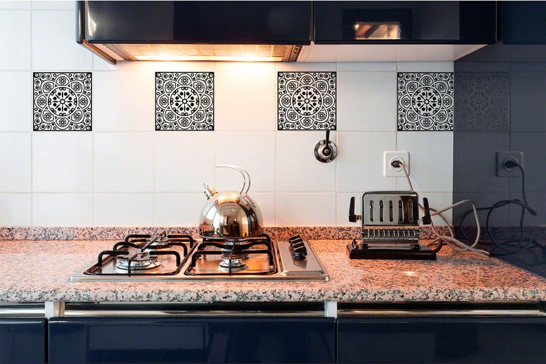 Tile Tattoos made by StickPretty White Background Tile Decals Victorian Scroll Black RETile Decal Tile Stickers