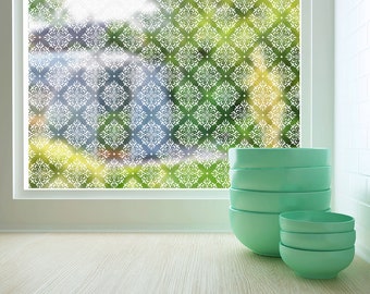 Sheer PRIVACY WINDOW Film | DIY Window Film | Custom Decal | Waterproof Window Treatments | Damask Design, 4 Colors