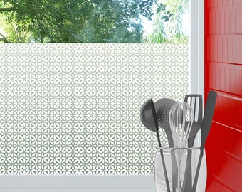 PRIVACY Window FILM | Custom Size Window Decal | | Waterproof Frosted Film Bathrooms | Decorative Privacy | Geo Flora Design in 4 Colors