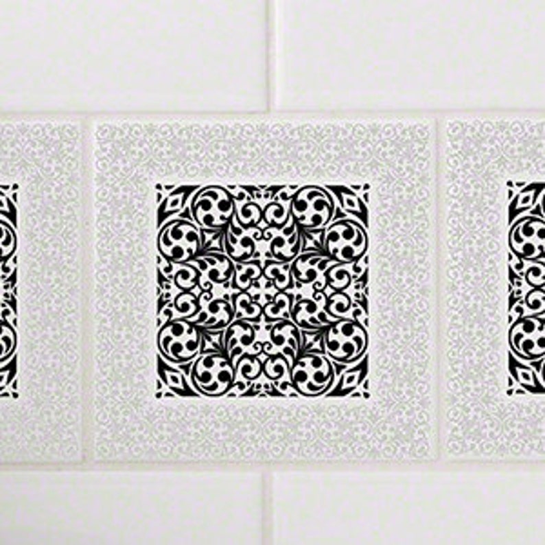 Tile Tattoos White Background Tile Decals made by StickPretty Edwardian Scroll Black RETile Decal Tile Stickers