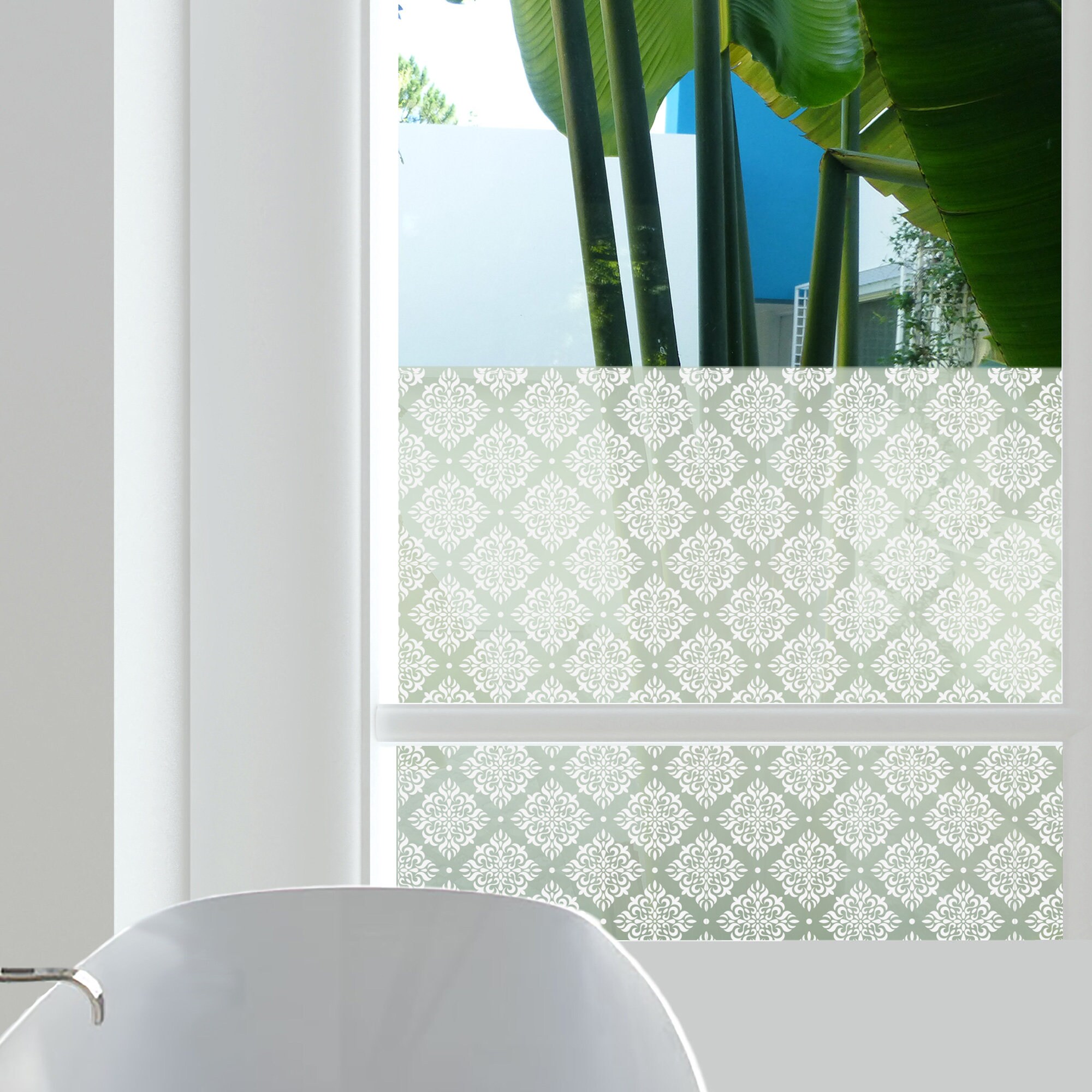 PRIVACY Window FILM | DIY Window Decal | Prevent Bird Collision | Waterproof Window Treatment | Peel & Stick | Damask Design, 4 Colors