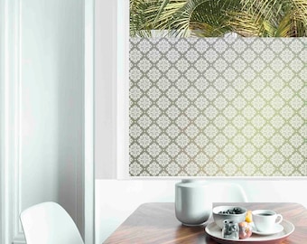 ECO Friendly Privacy WINDOW Film | PVC-Free Window Cling | Adhesive-Free Custom Decal | Bathroom Privacy | Damask Design, 4 Colors