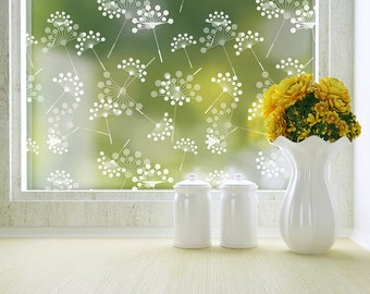 PRIVACY Window FILM | Custom Size Window Decal | Waterproof Frosted Film | Decorative Window Film | Dandelion Design in 4 Colors