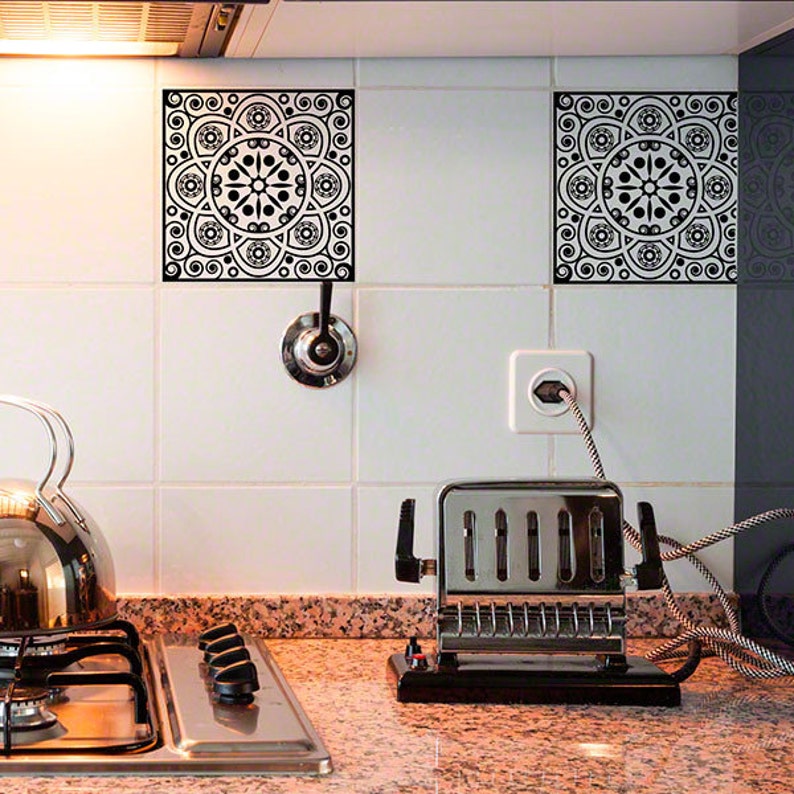 Tile Tattoos made by StickPretty White Background Tile Decals Victorian Scroll Black RETile Decal Tile Stickers