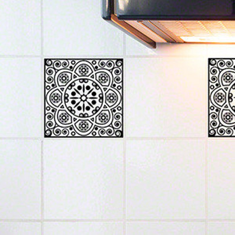 Tile Tattoos made by StickPretty White Background Tile Decals Victorian Scroll Black RETile Decal Tile Stickers