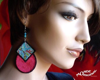 Boucles d'oreilles en tissu liberty et velours de soie brodées, boucles d'oreilles brodées