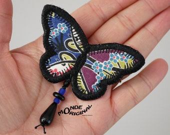 Broche papillon en tissu liberty Lanthe, broche artisanale en tissu, broche textile