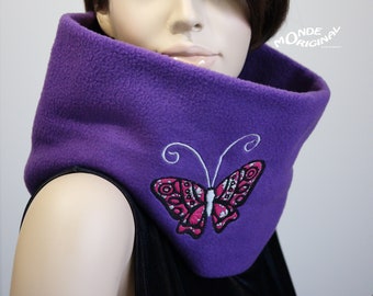 Snood violet papillon brodé