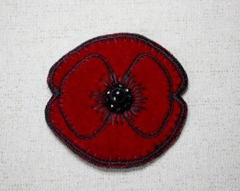 Broche coquelicot rouge brodé ou personnalisé, broche artisanale en tissu, broche textile coquelicot