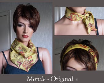 Foulard bandana headband doublé en tissu arabesques en voile de coton