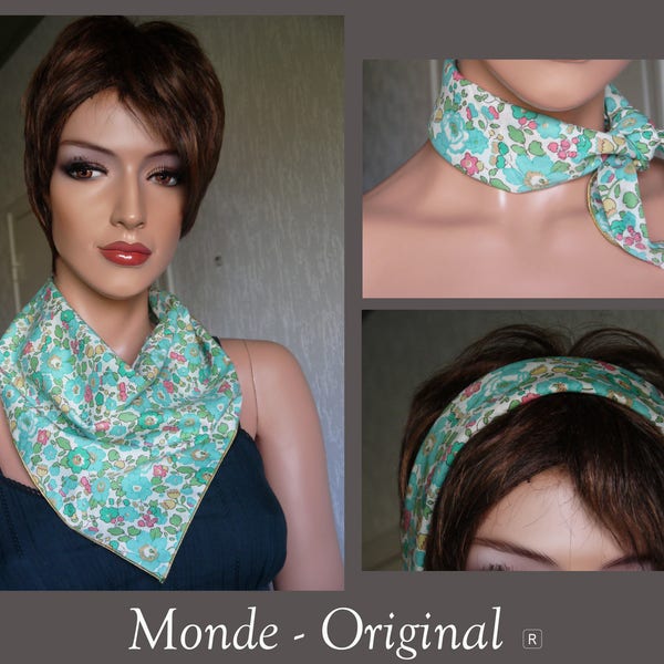 Foulard bandana headband en tissu liberty Betsy turquoise