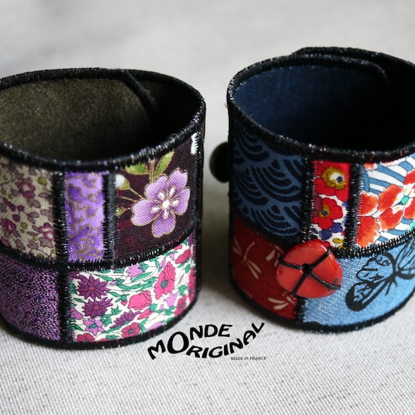 Embroidered cuff bracelet of your choice, fabric bracelet, fabric jewelry, textile jewelry