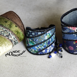 Pulsera de tela con ondas a elegir, pulsera bordada, bisutería de tela, pulsera hecha a mano