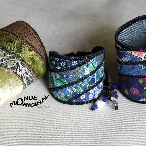 Wave fabric cuff bracelet of your choice, embroidered bracelet, fabric jewel, handcrafted bracelet