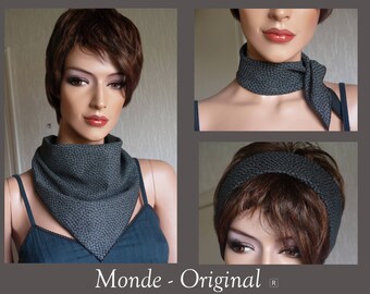 Foulard bandana headband noir en tissu japonais petites fleurs