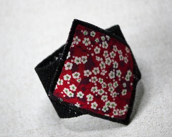 Cuff bracelet in red Mitsi liberty fabric and FSL lace