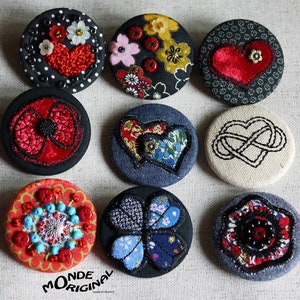 Broche bordado en tela a elección, broche artesanal en tela, broche textil