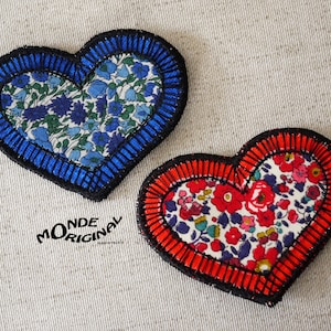 Embroidered heart brooch in liberty fabric of your choice, textile brooch, embroidered brooch