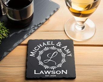 Personalized Slate Coasters, Engraved Slate Coasters, Custom Wedding Gift Party Favor, Christmas Gift for Home, Custom Slate Coasters