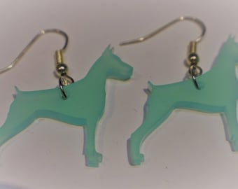 Teal Doberman Pinscher Acrylic Sea Glass Colored Earrings
