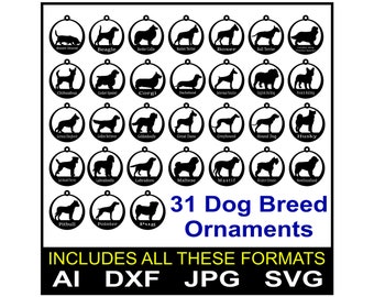 Christmas Ball Ornaments svg, DXF, AI, JPG, Dog Breed Ornaments Glowforge svg file, Christmas baubles