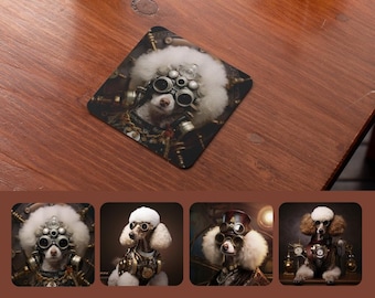 Standard Poodle Steampunk Coaster Set of 4, Victorian Dog Art Coasters, Elegant Dog Lover Gift, Home Bar Decor