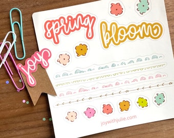 Spring Sticker Sheet, Vinyl Stickers, 16 stickers on a sheet measuring 5x5 inches.