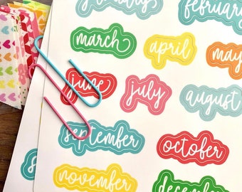 Months of the Year, Vinyl Stickers, 12 stickers, 5x5 inch sheet