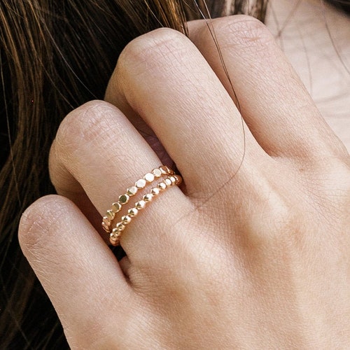 Beaded Rose Gold Stacking Ring Thin Ring Minimalist Ring Etsy