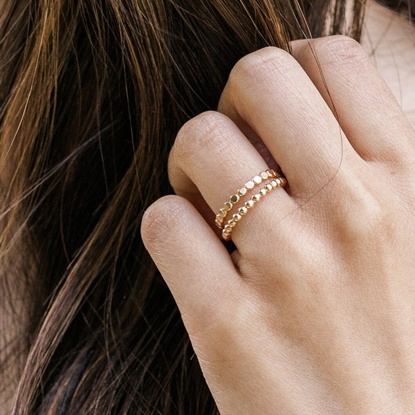 Stapelring Roségold Perlen | 14k Rose Gold Filled Bead Ring Set Stapelbare Ringe Minimalist Rose Gold Ring Dünne Rose Gold Ring Geschenk