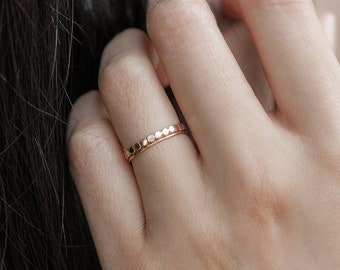 Stacking Ring Set: Thin Hammered Beaded + Ultra Thin Smooth | Dainty Rings, Minimal Rings, Stacking Rings