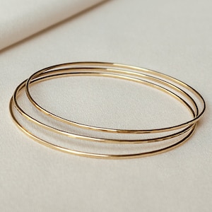 Set of Three Hammered Gold Bangles | 14k Gold Filled Bracelet Thin Gold Bangles Bangle Bracelet Hammered Bangle Simple Gold Bangle Gift