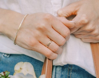 Stacking Ring Set: Thick Hammered Beaded + Thin Smooth | Dainty Rings, Minimal Rings, Stacking Rings