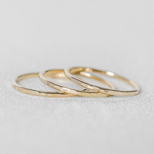 Set of Three Gold Stacking Rings | 14k Gold Filled Stacking Ring Hammered Ring Dainty Ring Midi Ring Set Minimalist Ring Thin Gold Ring Set