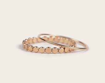 Stacking Ring Set: Thin Hammered Beaded + Ultra Thin Smooth | Dainty Rings, Minimal Rings, Stacking Rings