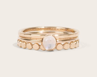 Rainbow Moonstone Ring Set | 14k Gold Filled Gemstone Ring Stack