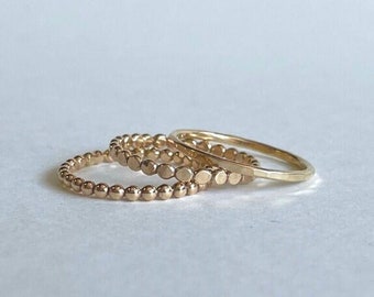 Stacking Ring Set: Beaded + Hammered Beaded + Thin Hammered | Dainty Rings, Minimal Rings, Stacking Rings
