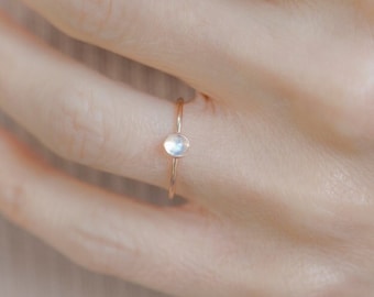 Rainbow Moonstone Ring | 14k Gold Filled Stacking Gemstone Ring | Minimalist Promise Ring Anniversary Gift for Her Dainty Moonstone Ring