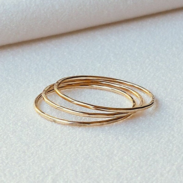 Set of Three Gold Stacking Rings | 14k Gold Filled Stacking Ring Hammered Ring Ultra Thin Gold Ring Dainty Ring Midi Ring Minimalist Ring