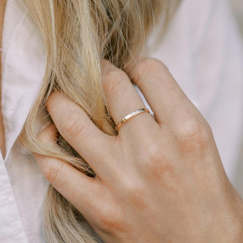 Woman wearing 14k gold filled thick sparkle ring