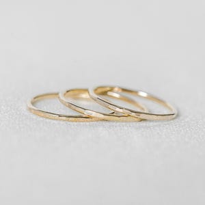 14k Gold Filled Stacking Rings Set | Set of 3 Dainty, Minimal Hammered Gold Bands