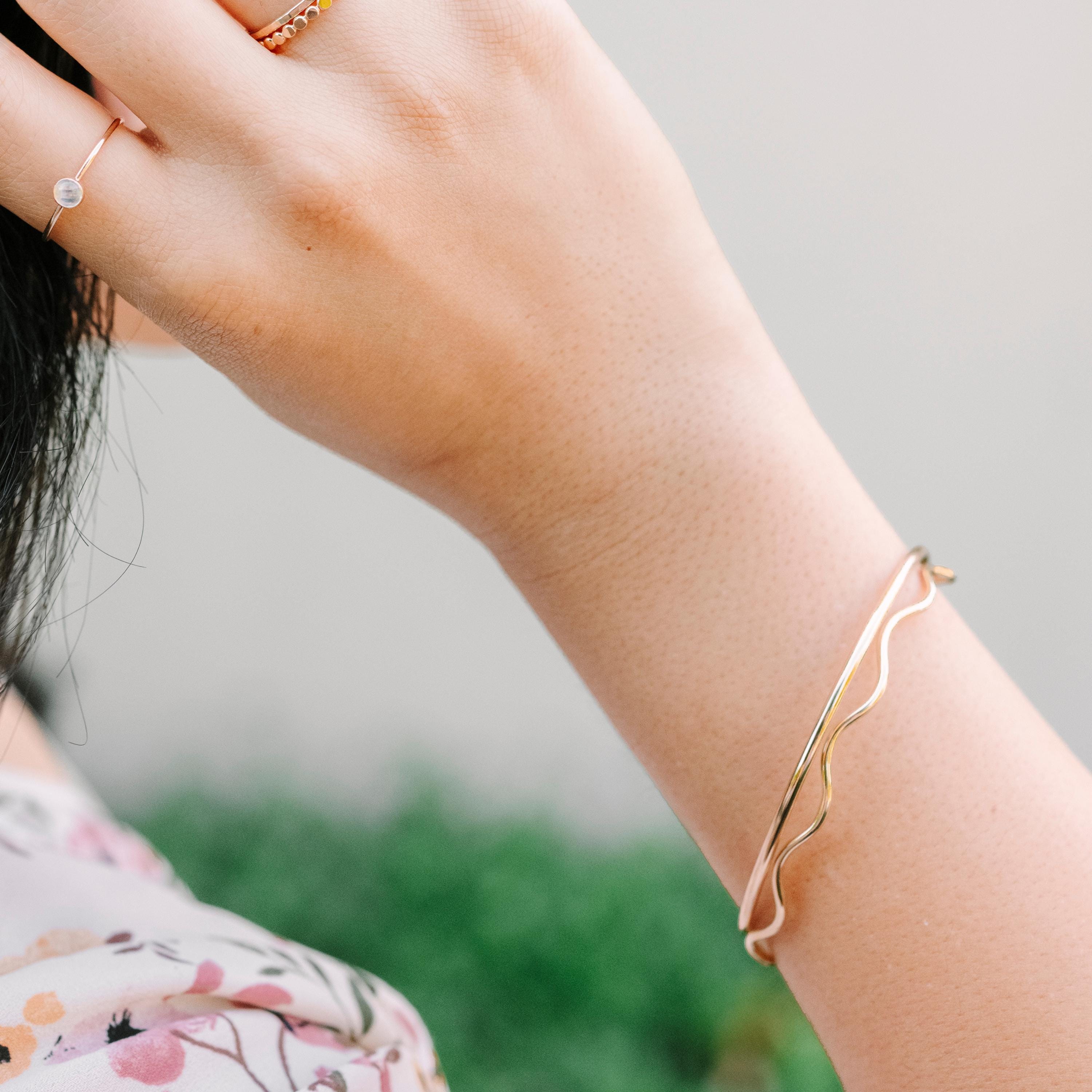 14k Gold Filled Wavy Bangle | Dainty, Minimalist Wave Bangle 